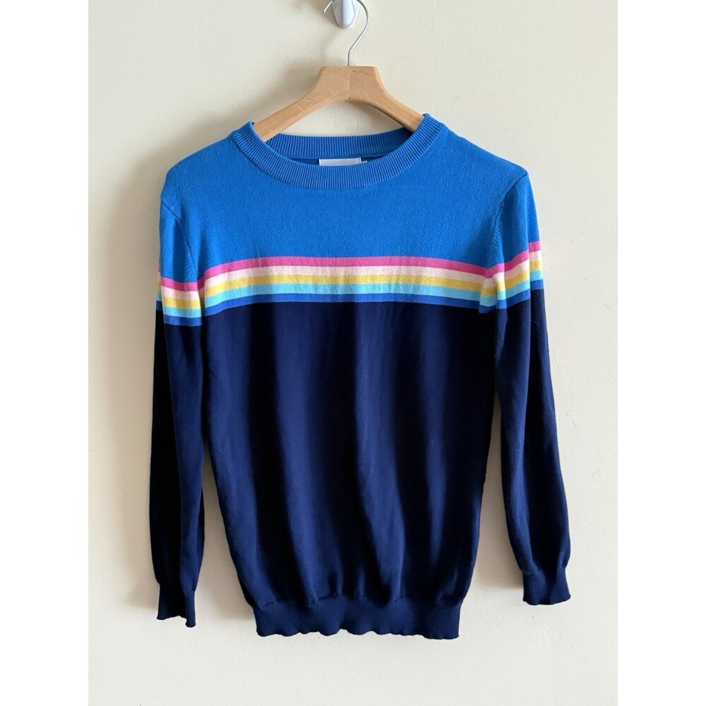 Vintage 70s Style Striped Cotton Lightweight Knit Crewneck Sweater Retro XL